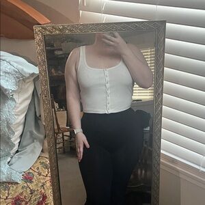 Aeropostale White Ribbed Button-Front Crop Tank